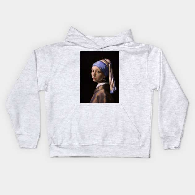 Girl with a pearl earring Kids Hoodie by Artofokan